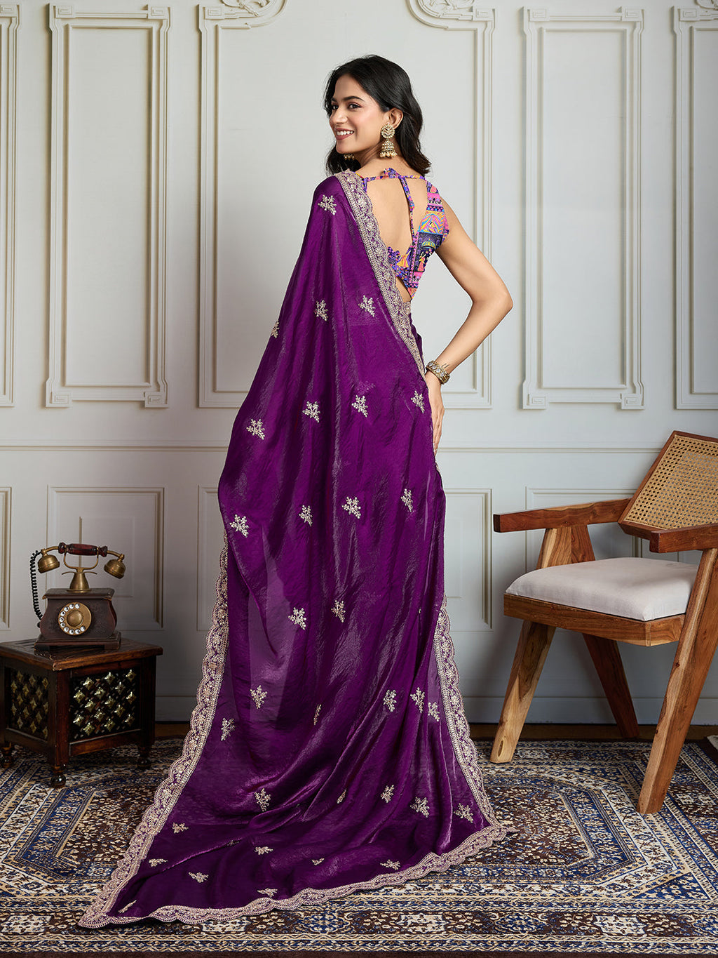 Jyoti Fashion Women's Purple Jimmy Choo Embroidered Designer Saree with Blouse