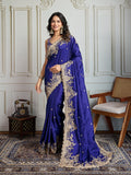 Jyoti Fashion Women's Blue Jimmy Choo Silk Embroidered Designer Saree with Blouse