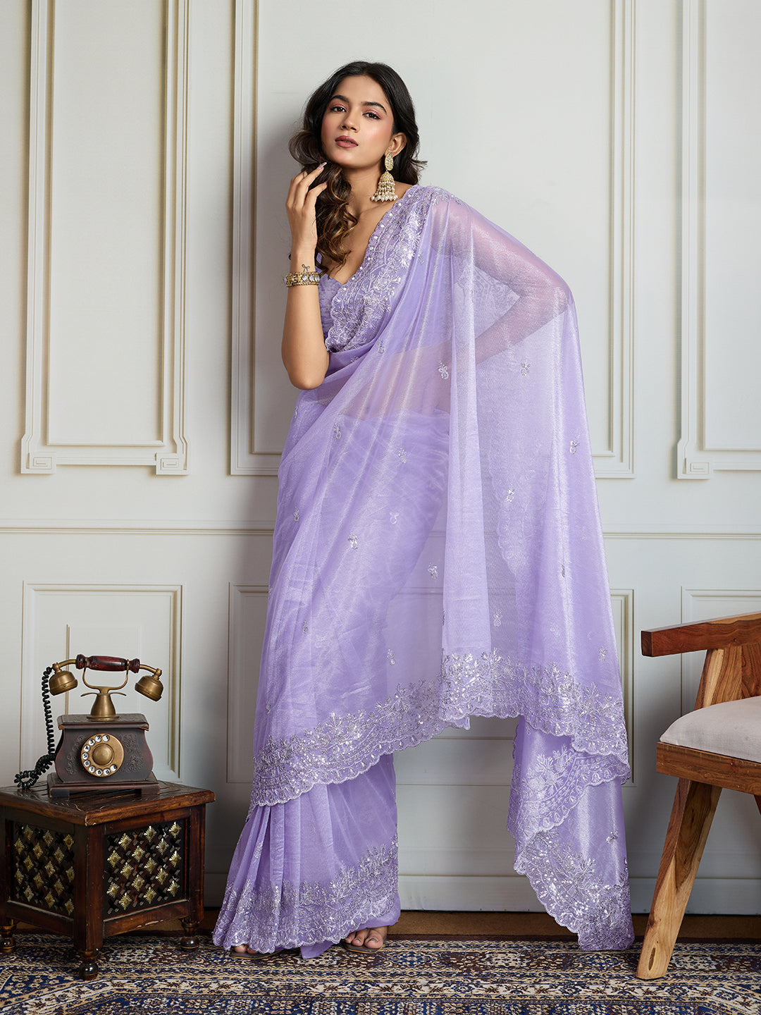 Jyoti Fashion Women's Lavender Art Silk Embroidered Designer Saree with Blouse