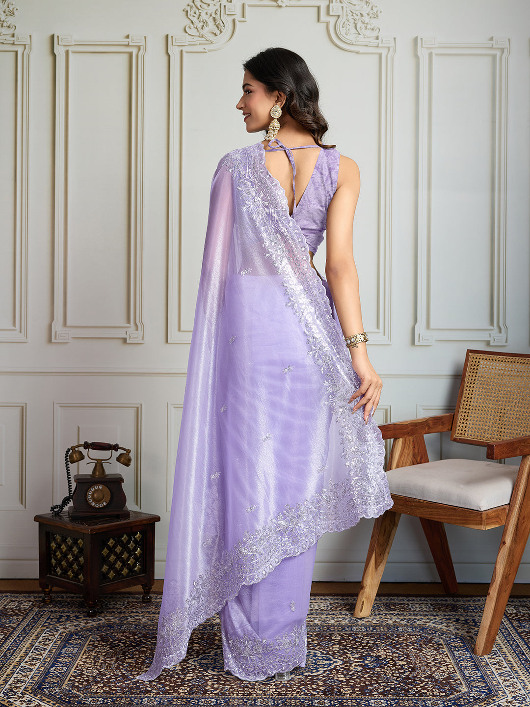 Jyoti Fashion Women's Lavender Art Silk Embroidered Designer Saree with Blouse