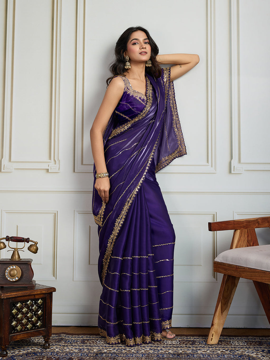 Jyoti Fashion Women's Purple Jimmy Choo Sequins Designer Saree with Blouse
