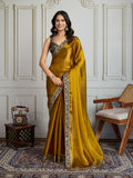 Jyoti Fashion Women's Mustard Satin Silk Embroidered Designer Saree with Blouse