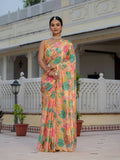 Jyoti Fashion Women's Multicolor Chinon Digital Print with Mirror Saree with Blouse