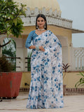 Jyoti Fashion Women's Blue Chinon Digital Print with Mirror Saree with Blouse
