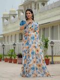 Jyoti Fashion Women's Multicolor Chinon Digital Print with Mirror Saree with Blouse