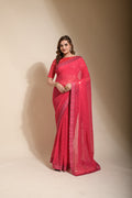 Jyoti Fashion Women's Pink Sequence Embroidery Georgette Saree with Blouse