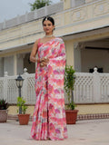 Jyoti Fashion Women's Pink Chinon Digital Print with Mirror Saree with Blouse