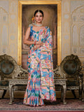 Jyoti Fashion Women's Multicolor Chinon Digital Print with Mirror Saree with Blouse