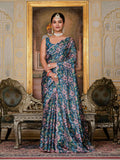 Jyoti Fashion Women's Morpich Chinon Digital Print with Mirror Saree with Blouse