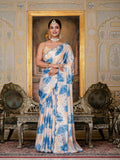 Jyoti Fashion Women's Blue Chinon Digital Print with Mirror Saree with Blouse