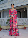 Jyoti Fashion Women's Rani Pink Chinon Digital Print with Mirror Saree with Blouse