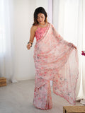 Jyoti Fashion Women's Pink Chinon Digital Printed Designer Saree with Blouse
