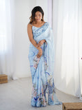 Jyoti Fashion Women's Sky Blue Chinon Digital Printed Designer Saree with Blouse