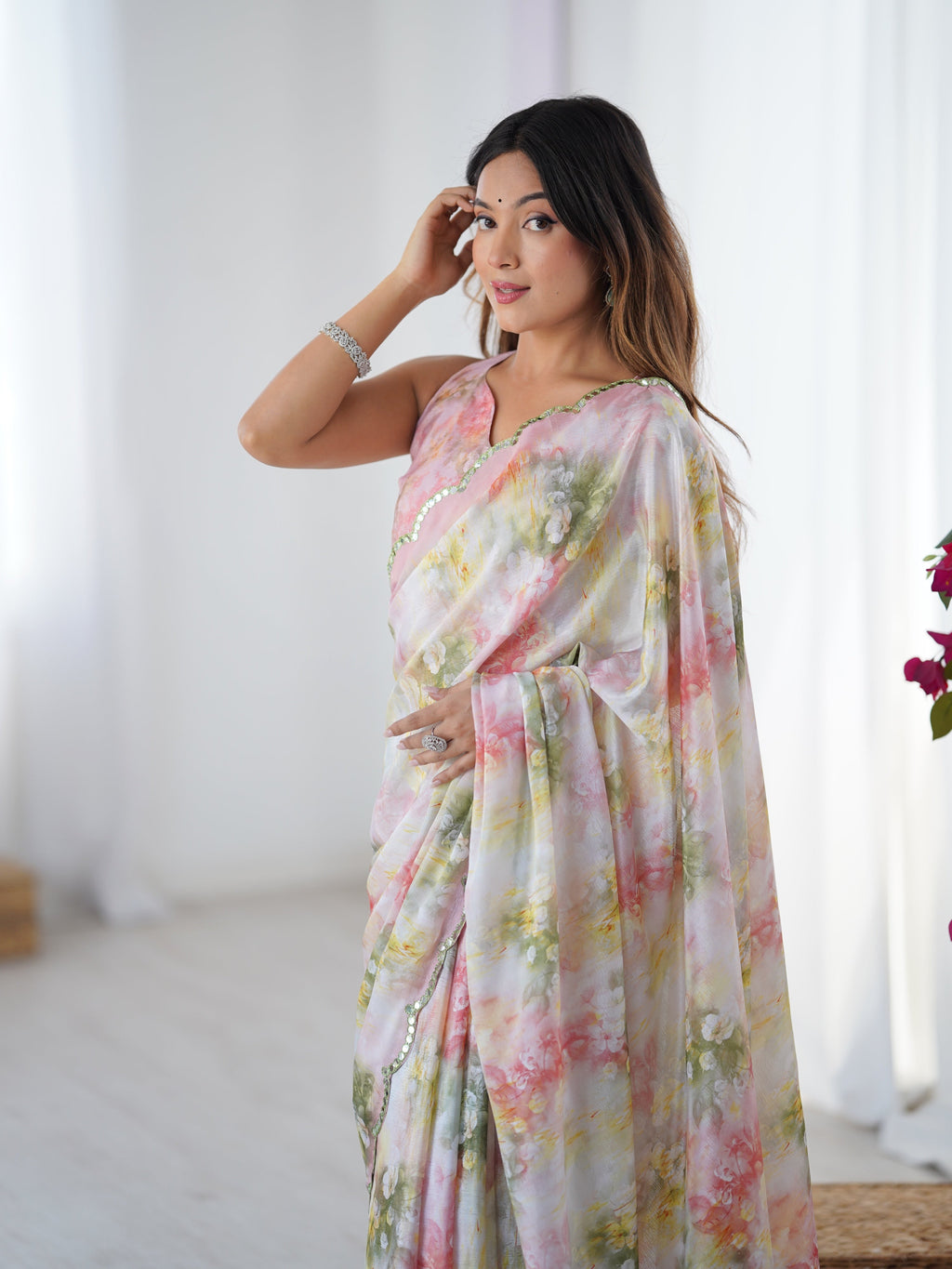 Jyoti Fashion Women's Multicolor Chinon Digital Printed Designer Saree with Blouse
