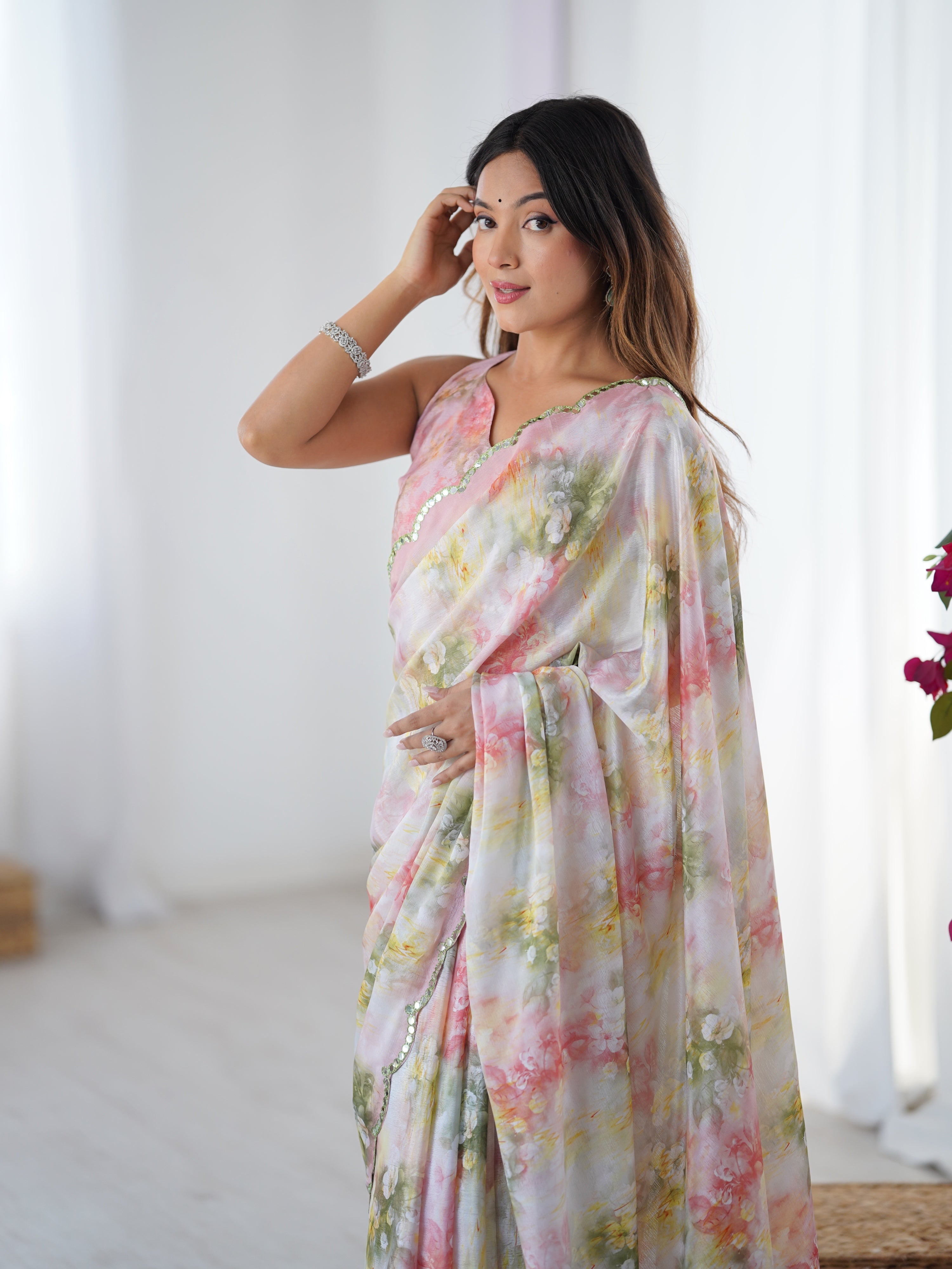 Jyoti Fashion Women's Multicolor Chinon Digital Printed Designer Saree with Blouse