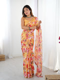 Jyoti Fashion Women's Yellow Chinon Digital Printed Designer Saree with Blouse