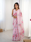 Jyoti Fashion Women's Baby Pink Chinon Digital Printed Designer Saree with Blouse