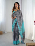 Jyoti Fashion Women's Grey Chinon Digital Printed Designer Saree with Blouse
