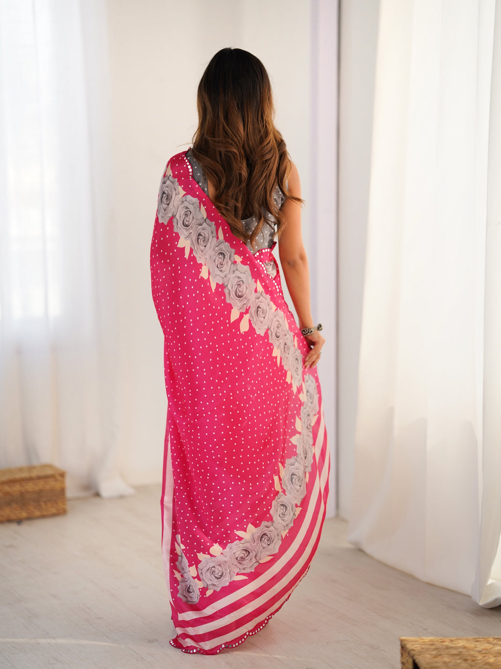 Jyoti Fashion Women's Pink Chinon Digital Printed Designer Saree with Blouse