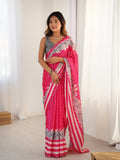 Jyoti Fashion Women's Pink Chinon Digital Printed Designer Saree with Blouse