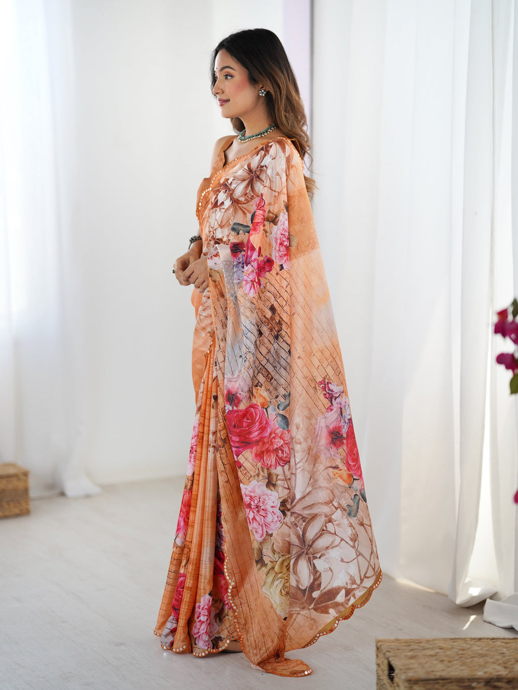 Jyoti Fashion Women's Multicolor Chinon Digital Printed Designer Saree with Blouse