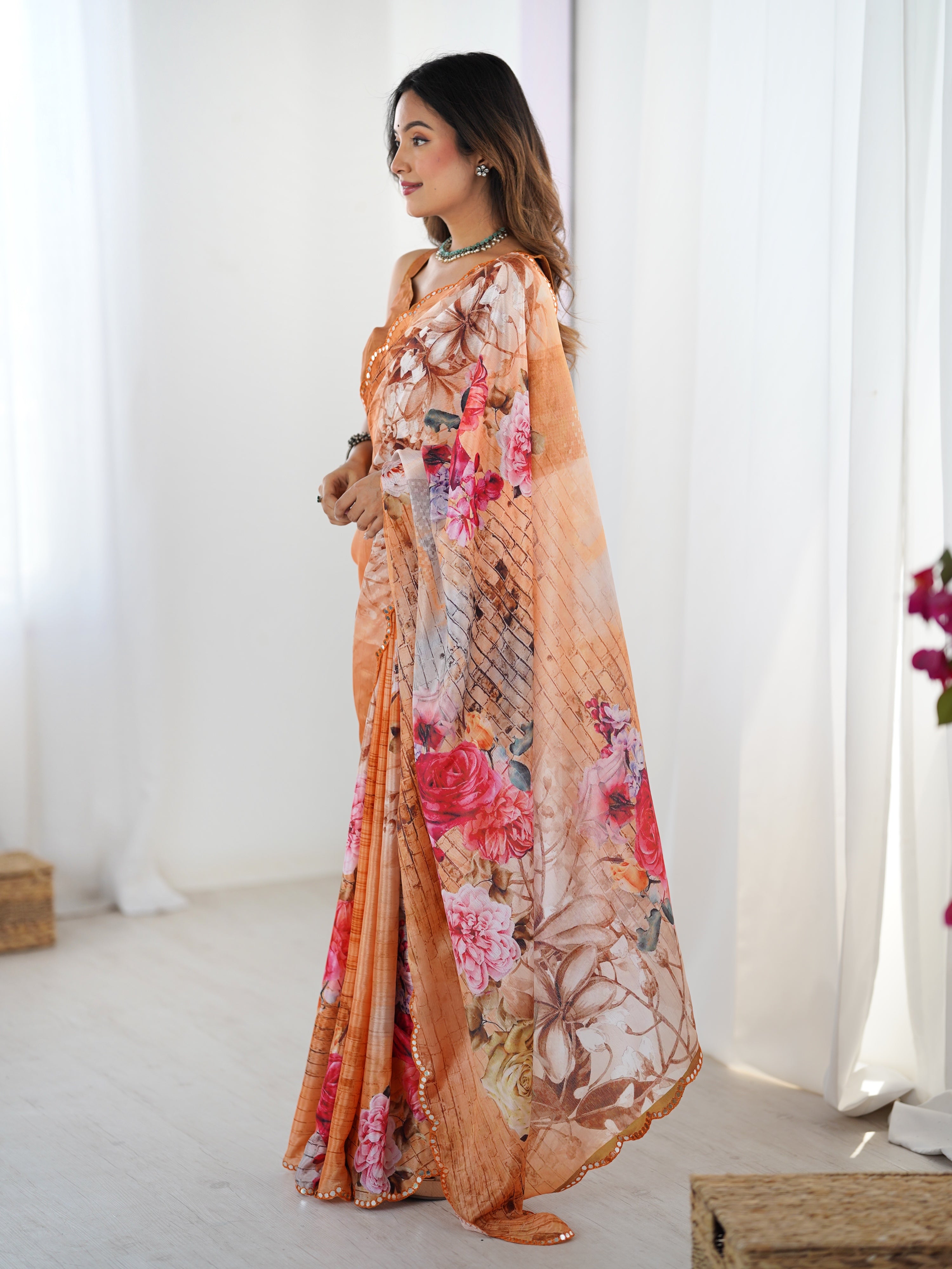 Jyoti Fashion Women's Multicolor Chinon Digital Printed Designer Saree with Blouse