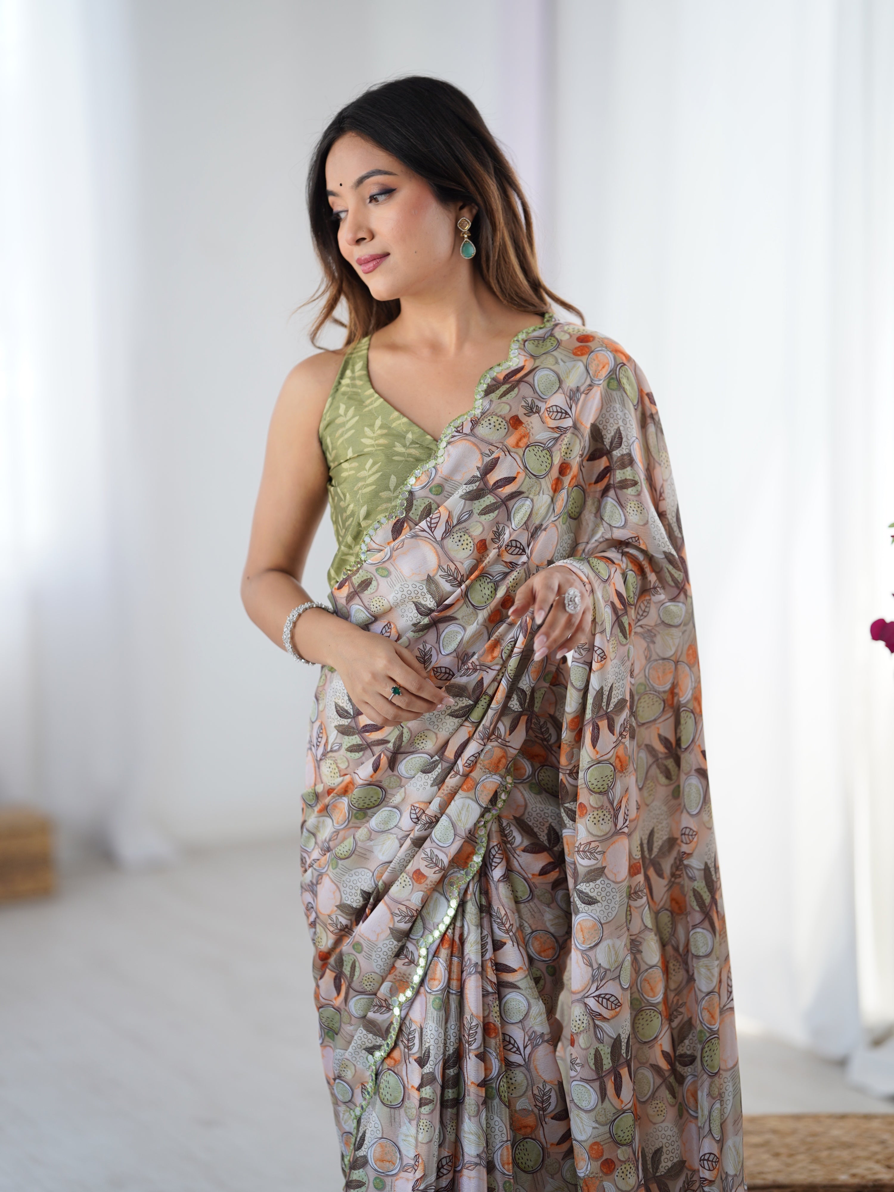 Jyoti Fashion Women's Multicolor Chinon Digital Printed Designer Saree with Blouse