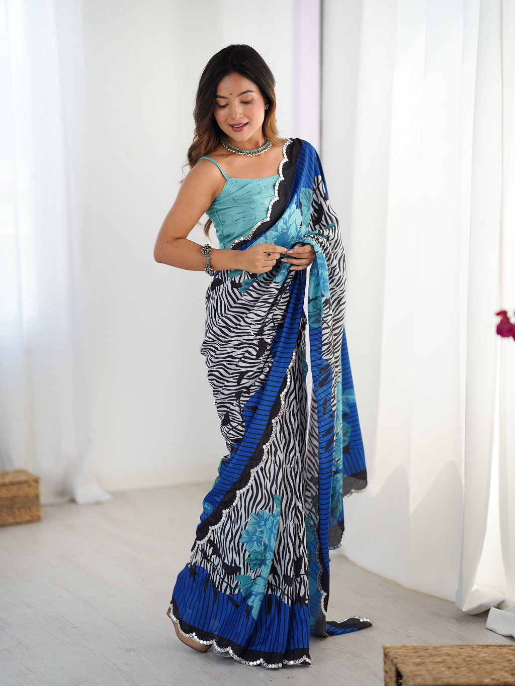Jyoti Fashion Women's Multicolor Chinon Digital Printed Designer Saree with Blouse