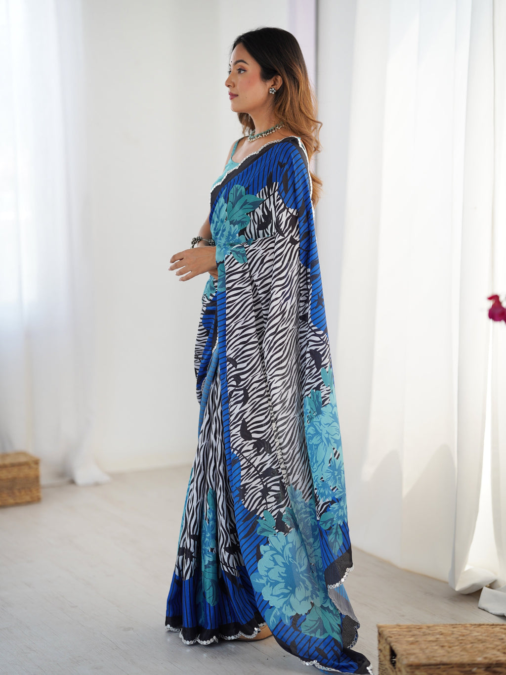 Jyoti Fashion Women's Multicolor Chinon Digital Printed Designer Saree with Blouse