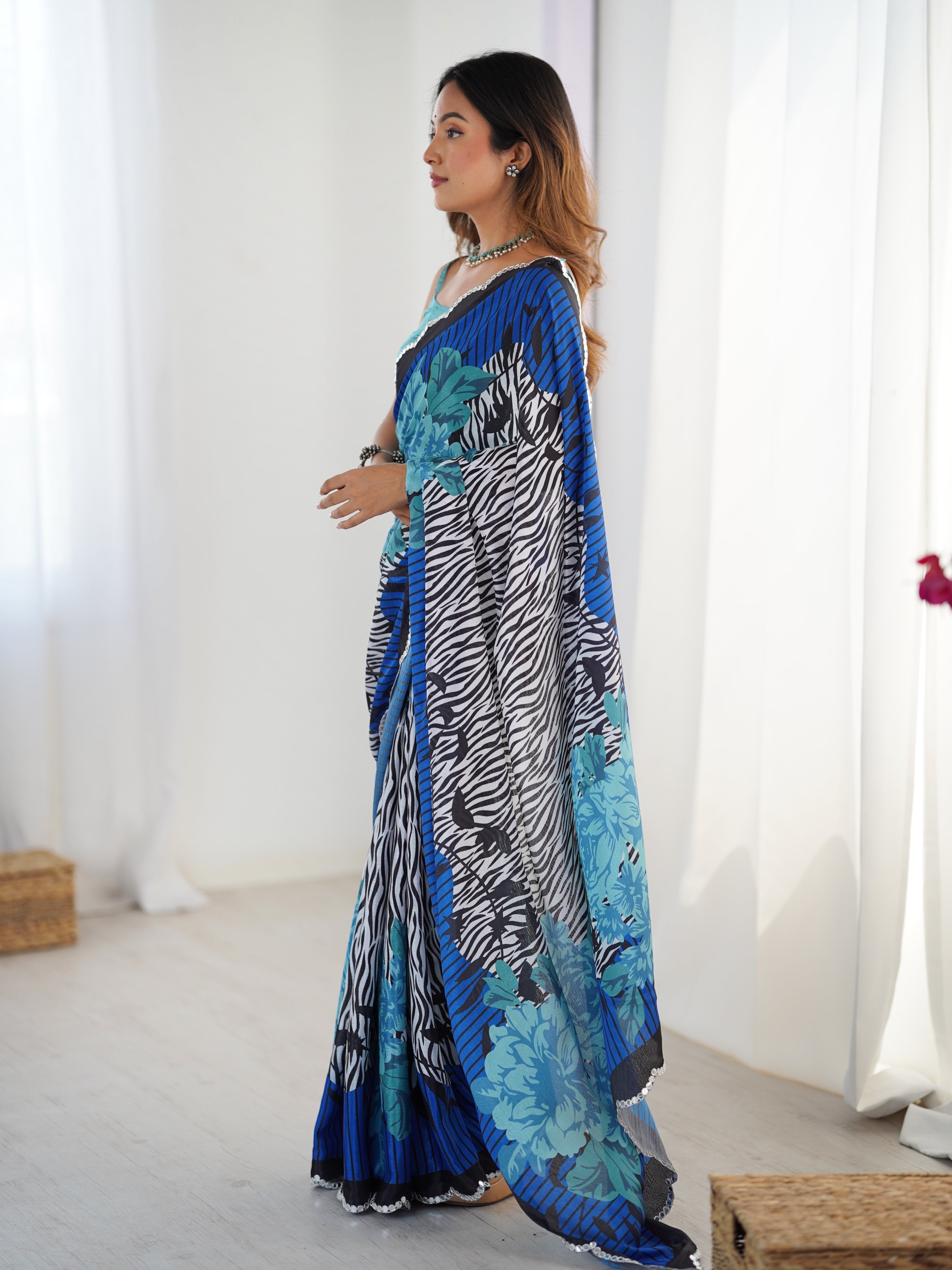 Jyoti Fashion Women's Multicolor Chinon Digital Printed Designer Saree with Blouse