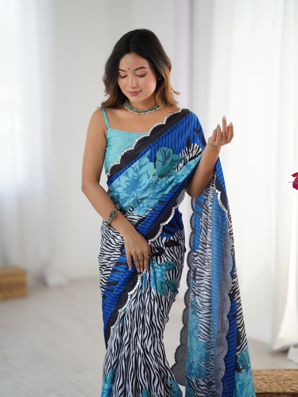 Jyoti Fashion Women's Multicolor Chinon Digital Printed Designer Saree with Blouse