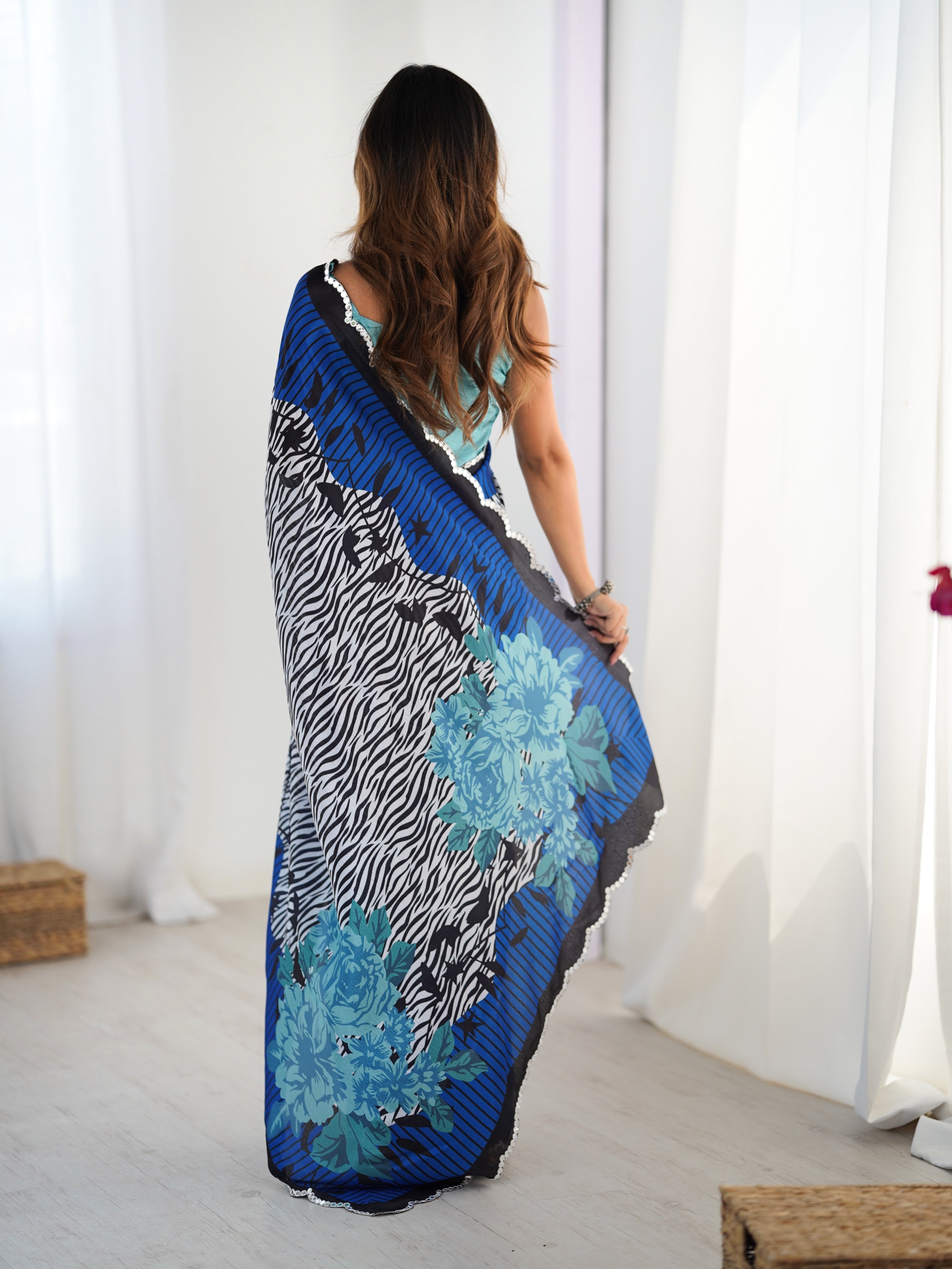Jyoti Fashion Women's Multicolor Chinon Digital Printed Designer Saree with Blouse