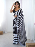 Jyoti Fashion Women's Black Chinon Digital Printed Designer Saree with Blouse