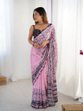 Jyoti Fashion Women's Pink Chinon Digital Printed Designer Saree with Blouse