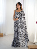 Jyoti Fashion Women's Black Chinon Digital Printed Designer Saree with Blouse