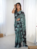 Jyoti Fashion Women's Sea Green Chinon Digital Printed Designer Saree with Blouse