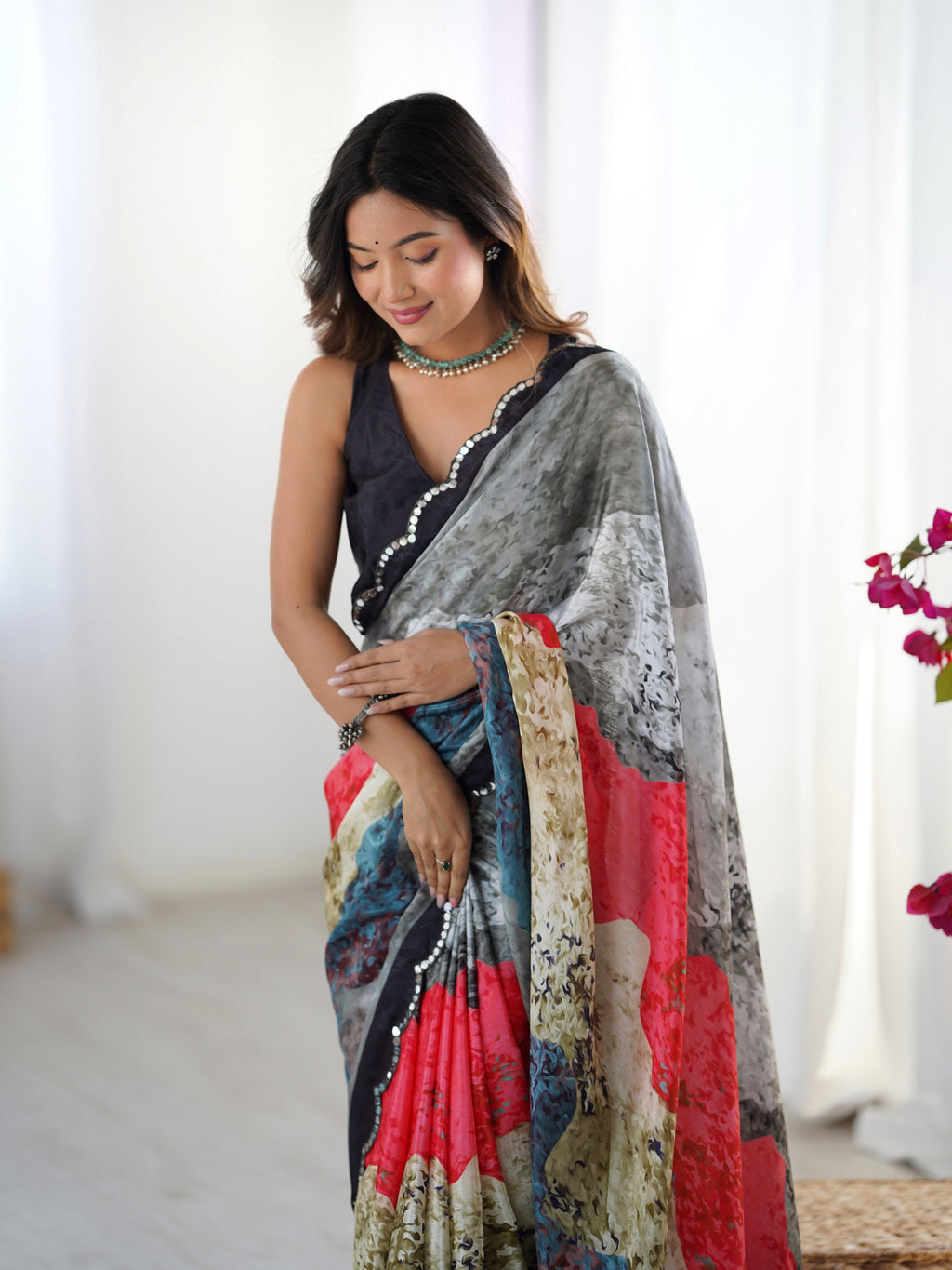 Jyoti Fashion Women's Multicolor Chinon Digital Printed Designer Saree with Blouse