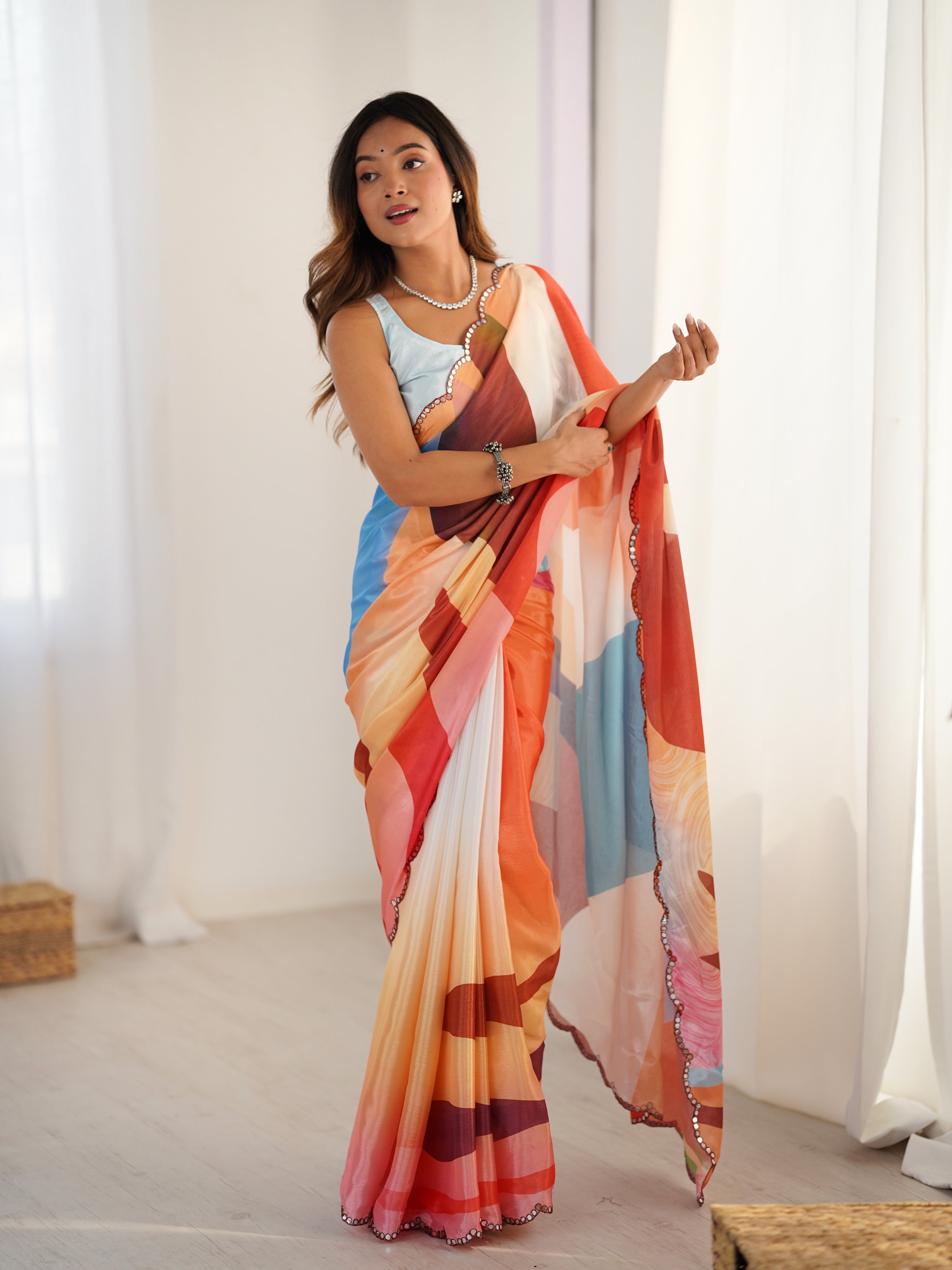 Jyoti Fashion Women's Multicolor Chinon Digital Printed Designer Saree with Blouse