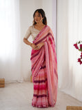 Jyoti Fashion Women's Pink Chinon Leriya Zari Printed Designer Saree with Blouse