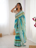 Jyoti Fashion Women's Sky Blue Chinon Leriya Zari Printed Designer Saree with Blouse
