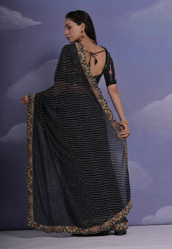 Jyoti Fashion Women's Black Coding Sequence Georgette Saree with Blouse