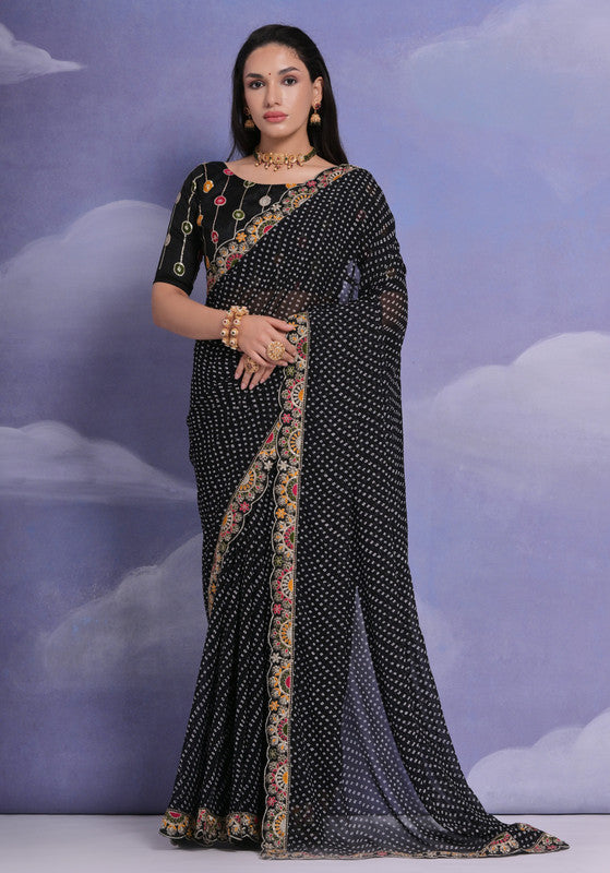Jyoti Fashion Women's Black Coding Sequence Georgette Saree with Blouse