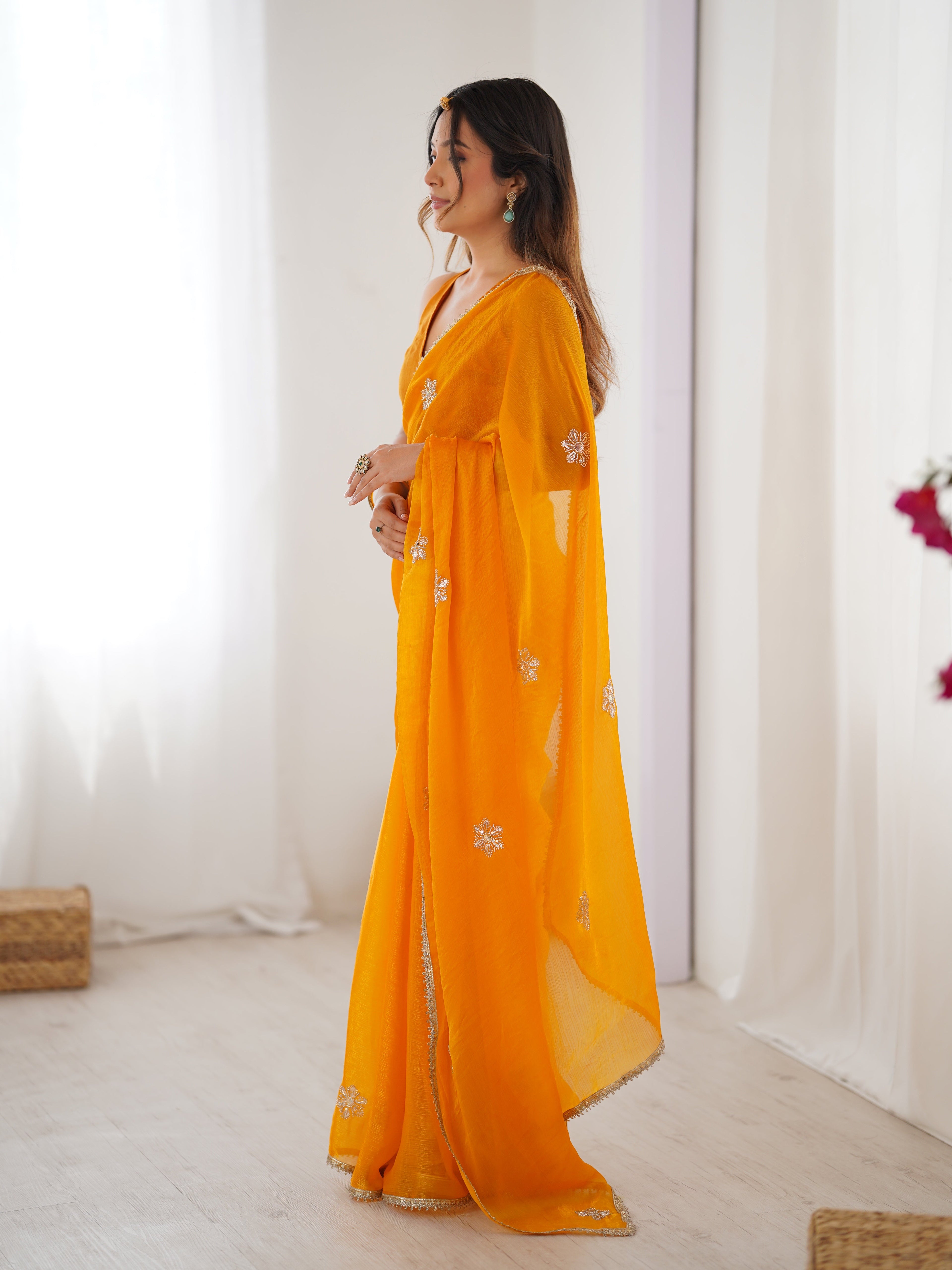 Jyoti Fashion Women's Yellow Soft Fendy Embroidered Designer Saree with Blouse
