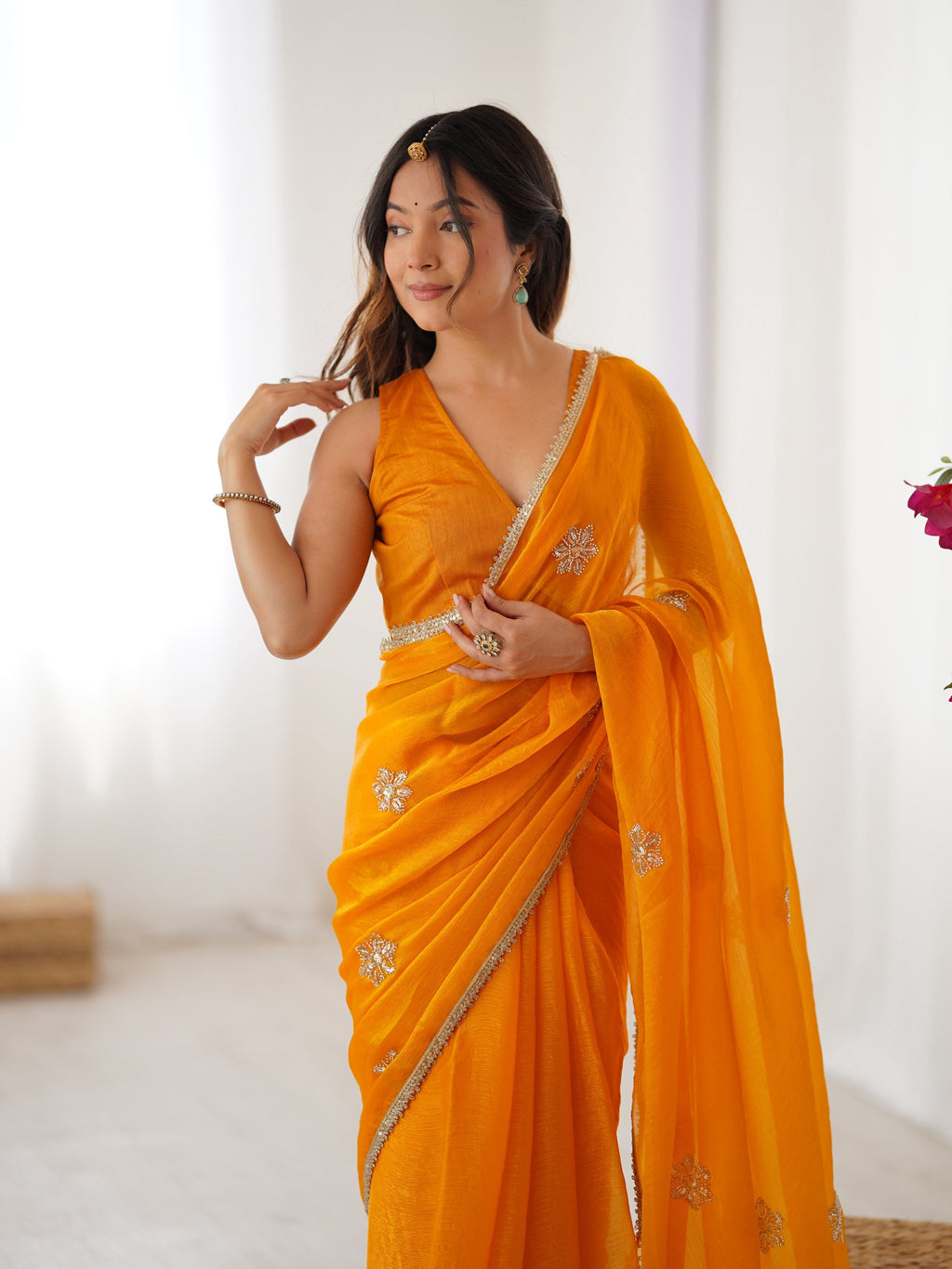 Jyoti Fashion Women's Yellow Soft Fendy Embroidered Designer Saree with Blouse
