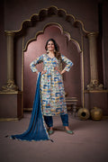 Jyoti Fashion Women's Navy Blue Rayon Floral Print with Handwork Designer Kurta Set with Dupatta
