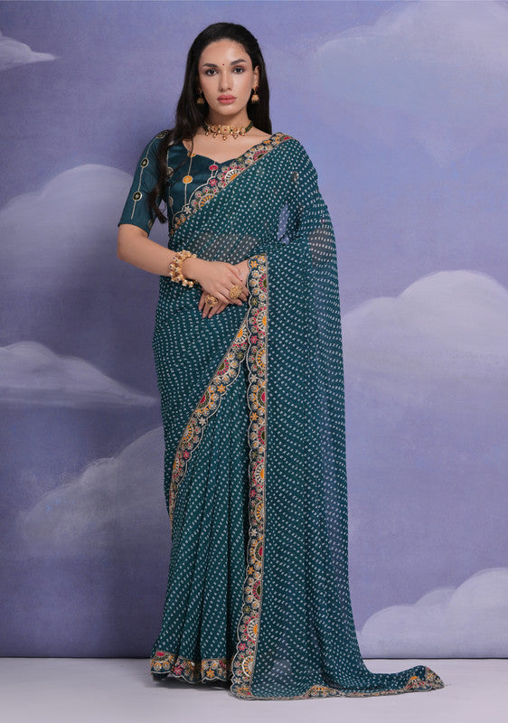 Jyoti Fashion Women's Morpich Coding Sequence Georgette Saree with Blouse