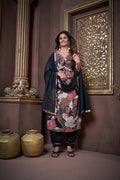 Jyoti Fashion Women's Black Rayon Floral Print with Handwork Designer Kurta Set with Dupatta
