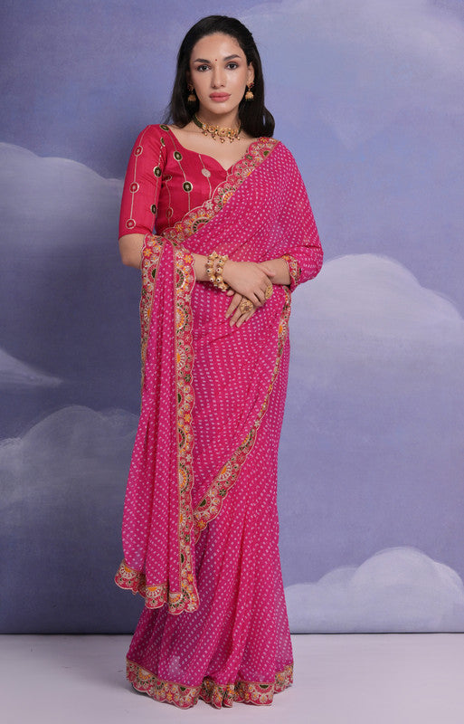 Jyoti Fashion Women's Rani Pink Coding Sequence Georgette Saree with Blouse