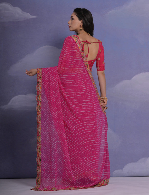 Jyoti Fashion Women's Rani Pink Coding Sequence Georgette Saree with Blouse