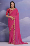 Jyoti Fashion Women's Rani Pink Coding Sequence Georgette Saree with Blouse